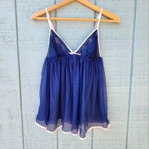 Victoria's Secret  Babydoll Lace Mesh Nightie size M Navy Baby Pink